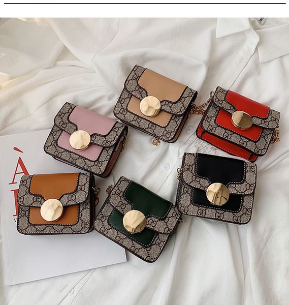 

kids handbags korean girls mini princess magnetic buckle purses fashion letter chain cross-body bags good quality pu purse, Black