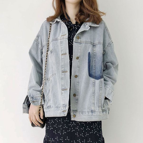 

2019 autumn women light color jean jacket casual classic easing turn-down collar single-breasted female short, Black;brown