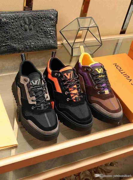 

2020 louÃ¬s vuÃ¬tton flynit genuine leather casual shoes running shoes men plaid knit sports sneakers trainers, Black