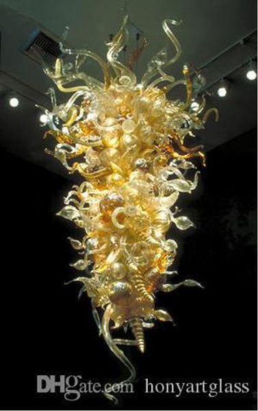 Большой янтарный мурано люстра золото оптом ручной узор искусства стеклянные подвесные огни