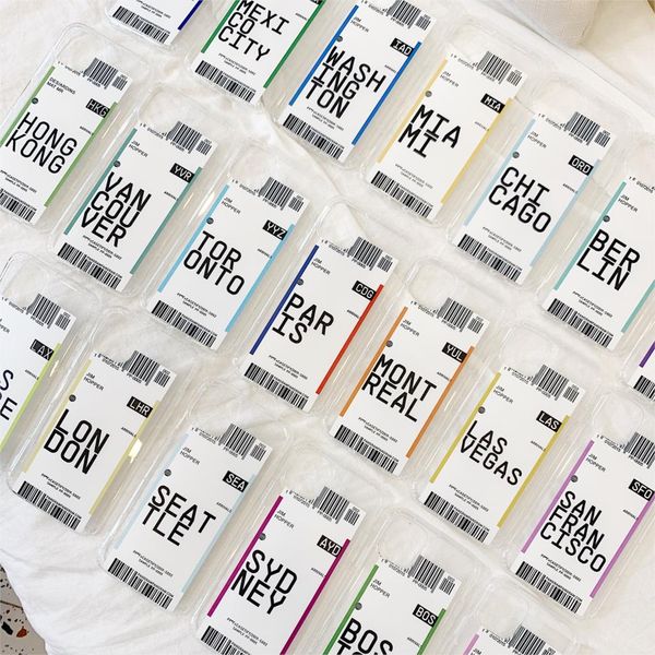 

ins travel label country phone case for iphone 11 pro max xr x 7 8 plus city flight ticket letter clear soft silicon cover