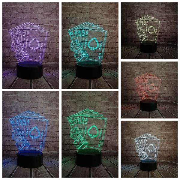 

3d led 7 colors changing acrylic playing cards table lamp usb touch button fashion night lights home living room lighting decor