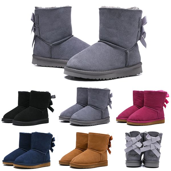 

luxury kids boots wgg australian classic snow designer boots girl boy children bailey bow shoes ankle winter booties 26-35 keep warm, Black