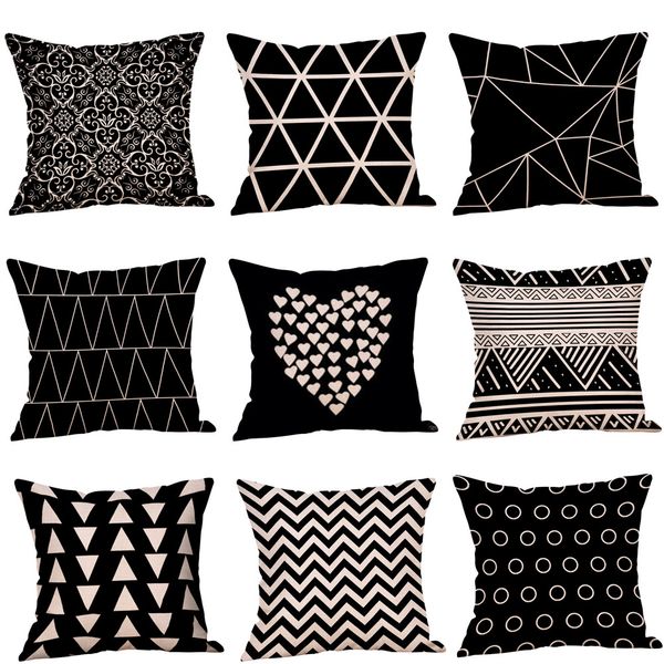 

45*45 cotton linen christmas pillowcovers home chair cushion case fall winter halloween throw pillowcase bedroom geometry black pillow case
