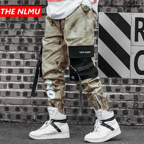 

hip hip camouflage harem pants 2019 men tactical cargo joggers pant ribbon casual streetwear camo trousers multi pocket wg221, Black