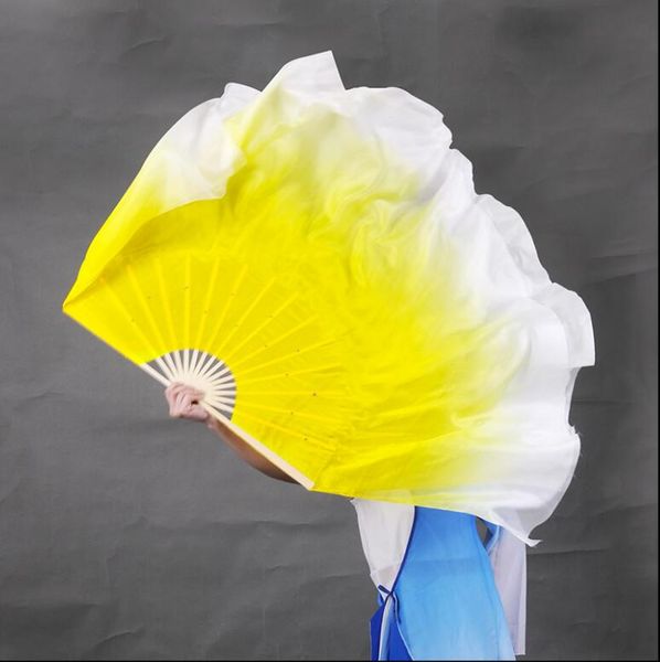 

mix colors belly dance props belly dance silk fan veil stage performance chinese silk fan yellow white gradient, Black;red