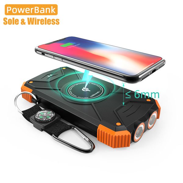 

2019 wireless solar power bank qi 3.0 waterproof led batterie externe carregador portatil powerbank for xiaomi iphone poverbank