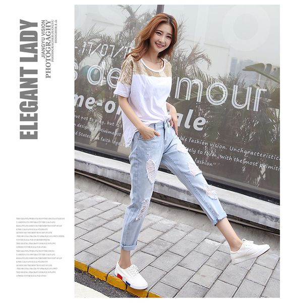 

glitter blue show thin show high new high waist straight loose women