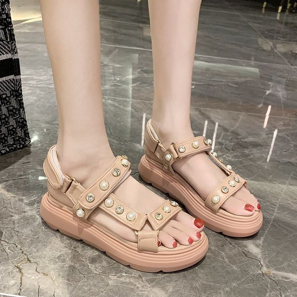 

women chunky sandals designers fashion platform sandal leather gladiator hook loop beach crystal casual shoes for woman, Black
