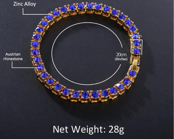 

designer luxury bling hip hop one drain diamond alloy bracelet jewelry fashion personality color rhinestone men's tennis chain jewelry, Black
