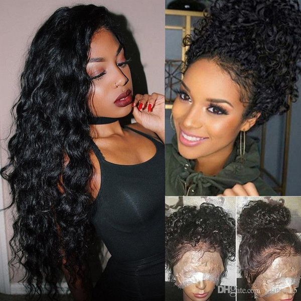 

курчавый бразильский виргинский remy человеческих волос фронта шнурка полный парик с волосами младенца, Black