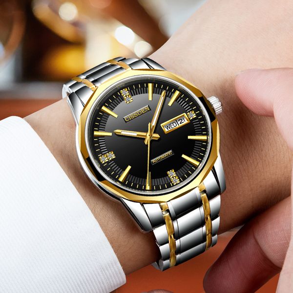 

men mechanical watch new sapphire waterproof business sports watch high-end gentleman luminous simple watch birthday gift, Slivery;brown