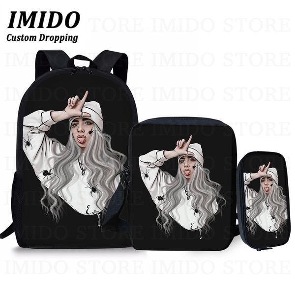 

imido hip hop billie eilish school backpack for teenager girls 3pcs school bags set college students book bag daily satchel gift