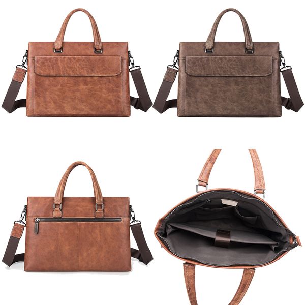 

men's real leather durable crossbody lapmessenger bag business briefcases handbags totes soft cowhide shoulder bags zipper organizer ba