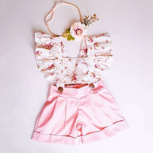 

baby girl summer clothing cute floral bib pants romper jumpsuit overalls outfits sunsuit for kid clothes toddler children 2020, Blue