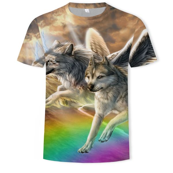

mens designer angel wolf dog 3d digital printing t-shirt short sleeves, White;black