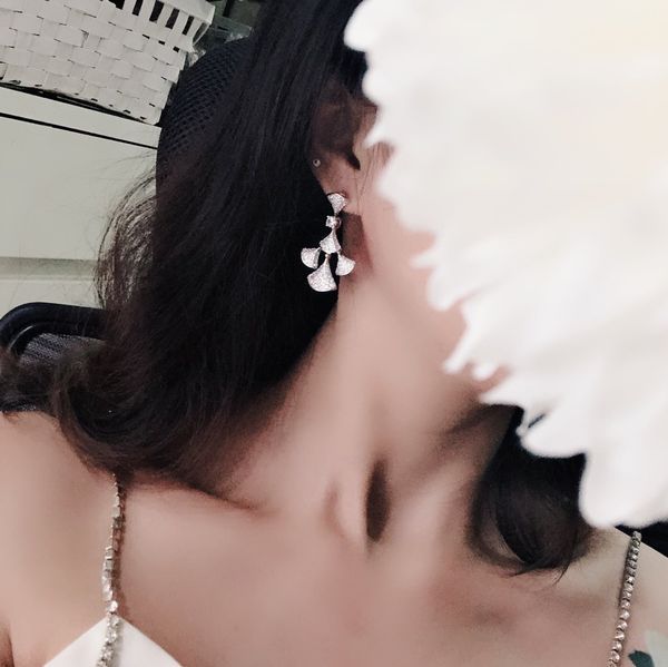 

earrings 925 sterling silver full diamond tassel skirt with diamond earrings and exquisite gifts, Golden