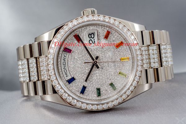 

latest lucxury women watches lady 36mm diamond 128349 m128349 daydate 2813 automatic movement iced out woman watch christmas gift with box, Slivery;brown