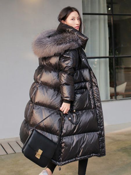 

women's down & parkas 2021 jacket winter warm coat women raccoon fur collar korean duck puffy chaquetas mujer, Black
