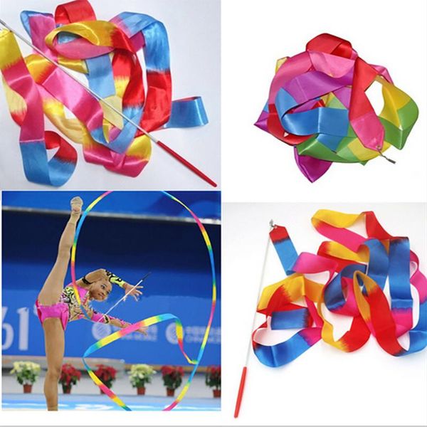 

4m gym dance ribbon rhythmic art gymnastic ballet streamer twirling rod body building tools