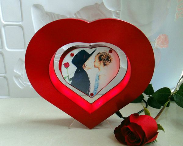 

floating p frame led light red heart shaped magnetic levitation pictures frame wedding decoration novelty gift