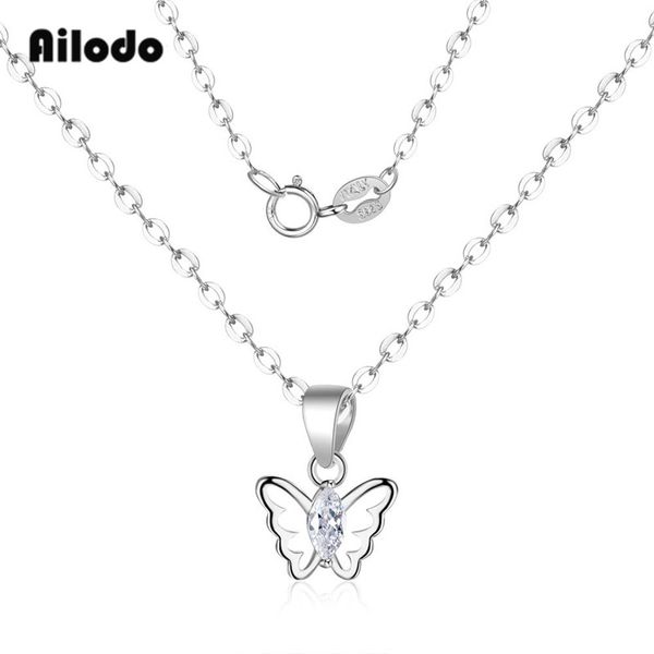 

ailodo real 925 sterling silver zircon butterfly pendant necklace for women fashion party wedding statement necklace gift ld160