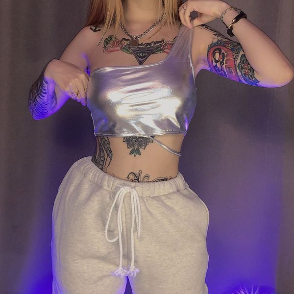 

женская дизайнерская женская одежда сексуальная одно плечо красочный slim fit маленький жилет, Black;white