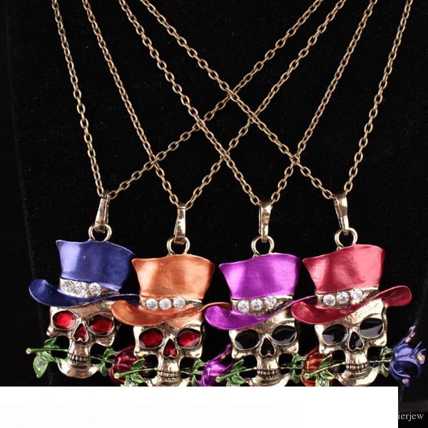 

gothic antique necklace everyday jewelry rose flower skull necklace enamel pendant crystals necklaces, Silver