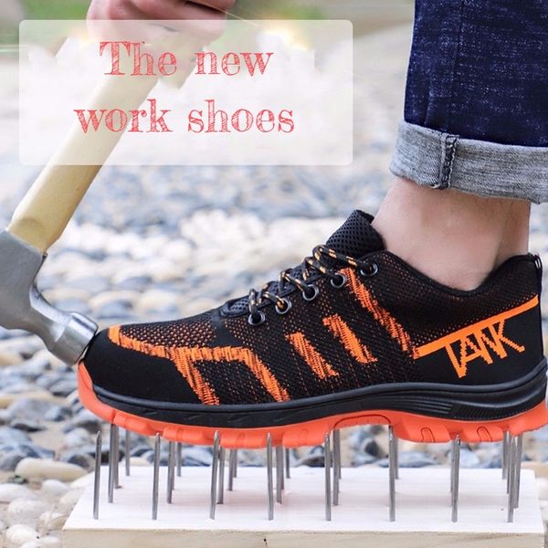 

men steel toe work shoes 2019 summer autumn fashion casual puncture proof safety shoes male breathable light industrial, Black