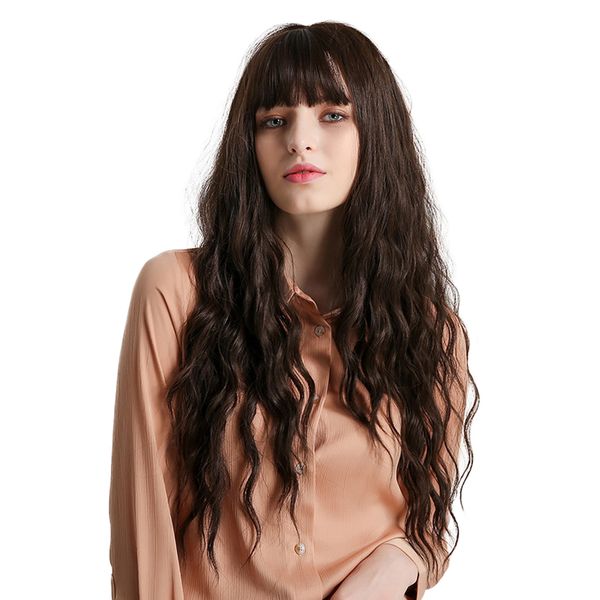 

elegant lady long curly middle part wigs with bangs for daily party costume, Black