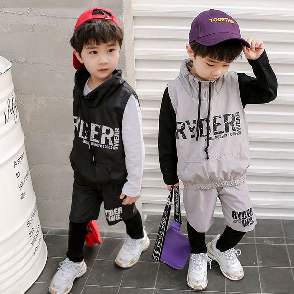 

three piece set toddler boy clothes roupas menino conjunto infantil menino kids clothing long sleeve cotton t shirt+vest+pant, White