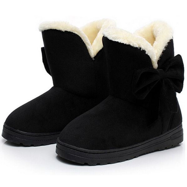 

waterproof fashion 2018 women snow boots bow-knot brown warm female winter boots platform slip-on with fur z450 35, Black