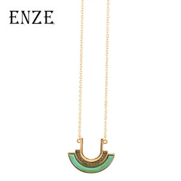 

enze lake blue u-shaped stone zinc alloy long women necklace fashion new girl jewelry clothing accessories wholesale, Silver