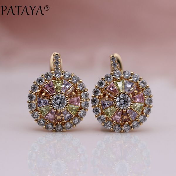 

pataya new original design 585 rose gold luxury micro-wax inlay natural zirconia dangle earrings women wedding earring jewelry, Silver