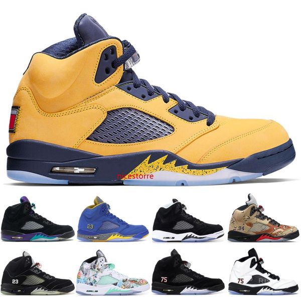 

michigan 5 5s mens basketball shoes size 7-13 black metallic fire red oreo camo print wings men r trainers sneakers