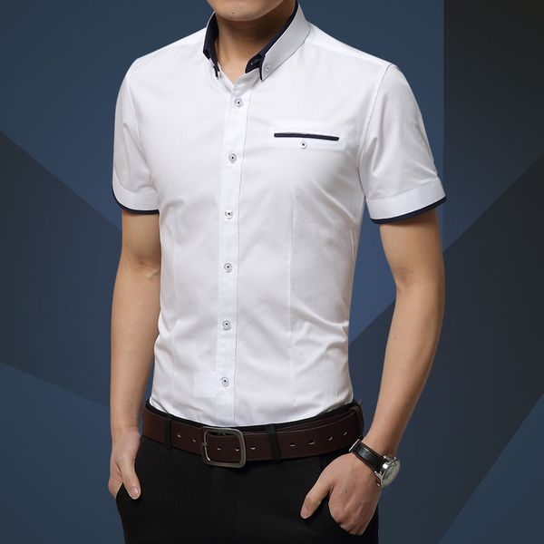 

men's shirts summer men's shirt brand luxury men cotton short sleeves dress shirt turn-down collar cardigan shirt men clothes, White;black