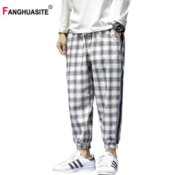 

spring new men's casual pants comfortable check fashion ankle length pants loose elastic waist harem men y202, Black
