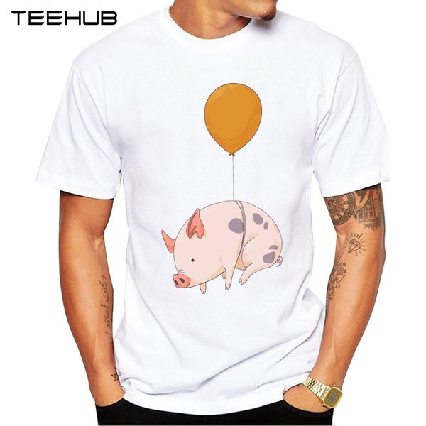 

new arrivals 2019 teehub cool pigs fly design men's fashion printed t-shirt short sleeve o-neck hipster tee, White;black