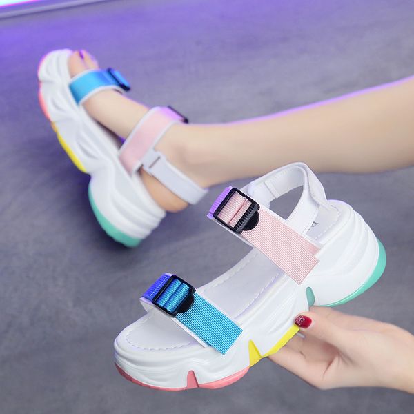 

2020 summer red thick with ladies sandals wedge with detachable shoe platform open toe high heels sandalias mujer, Black