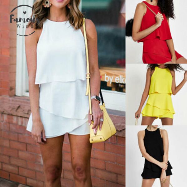 

новая мода 2020 женская клубная одежда праздник лето мини шифоновый комбинезон комбинезон пляжные шорты платье drop shipping, Black;gray