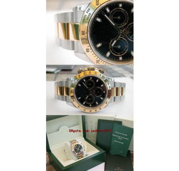 

original box certificate 116523 mens watch steel 18k yellow gold black index dial 40mm, Slivery;brown