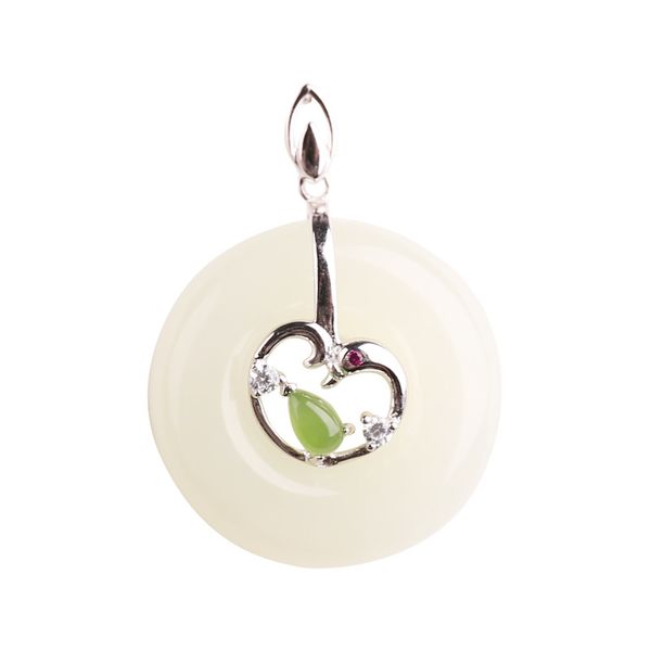 

hetian jade pendant women's silver-encrusted jade heart safe buckle pendant necklace