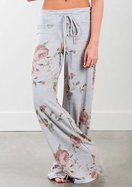 

2018 fashion ladies summer wide leg loose trousers floral printrd palazzo womens pants, Black;white