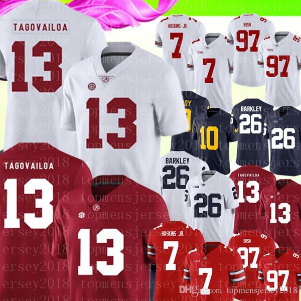 

13 Tua Tagovailoa Alabama Crimson Tide Jersey Mens Red White College Football Jerseys 7 Dwayne Haskins Jr 26 Saquon Barkley