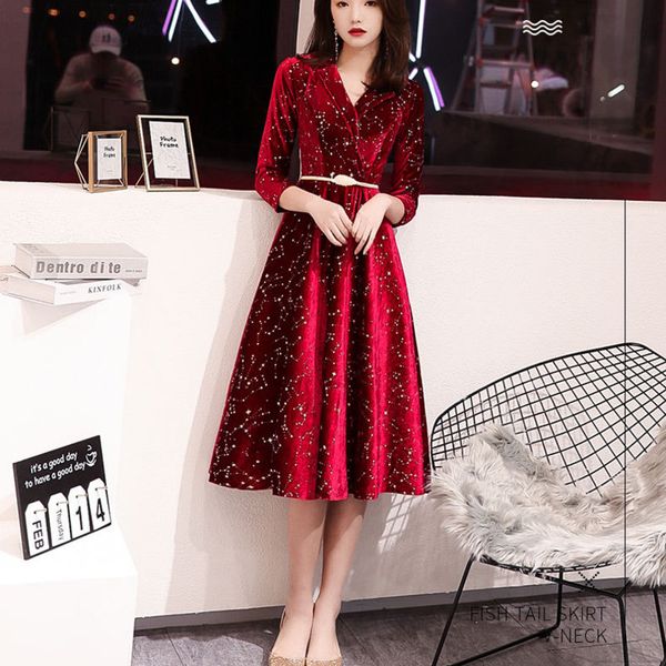 

runway dresses vestidos celebrities toast bride autumn and winter velvet show thin evening dress wine long sleeve wedding back door feminini, Black