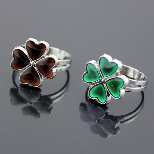 

wholesale 50pcs/lot color changing clover mood rings four-leaf flower emotion feeling adjustable temperature finger rings gifts mr71