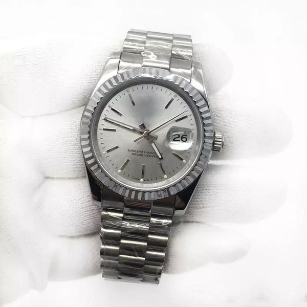 

2019 36mm men women watch silver dial sapphire cystal stainless steel automatic mechanical mens watches female wristwatches, Slivery;brown
