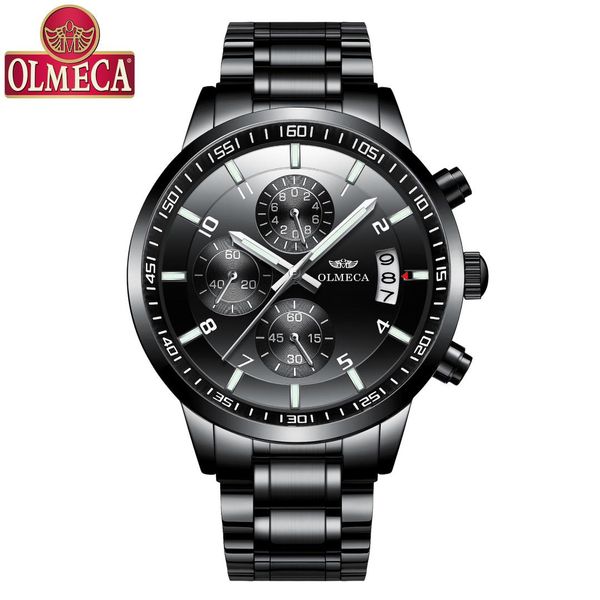 

relogio masculino watch olmeca new steel shell steel with multi-function three-eye sports waterproof men's quartz wristwatches, Slivery;brown