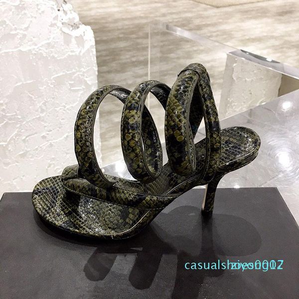 

womens sandals python printed coiled ankle strap sandals 2020 new fashion luxury designer heels spiral sandals summer flip flops z07, Black