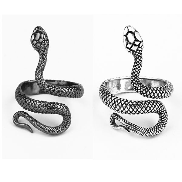 

2pcs new punk snake ring for men women ethnic personality gothic vintage silver black animals opening adjustable ring jewelry, Golden;silver